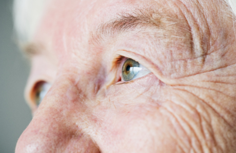 Closeup side portrait of white elderly woman
